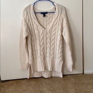 White cable knit sweater